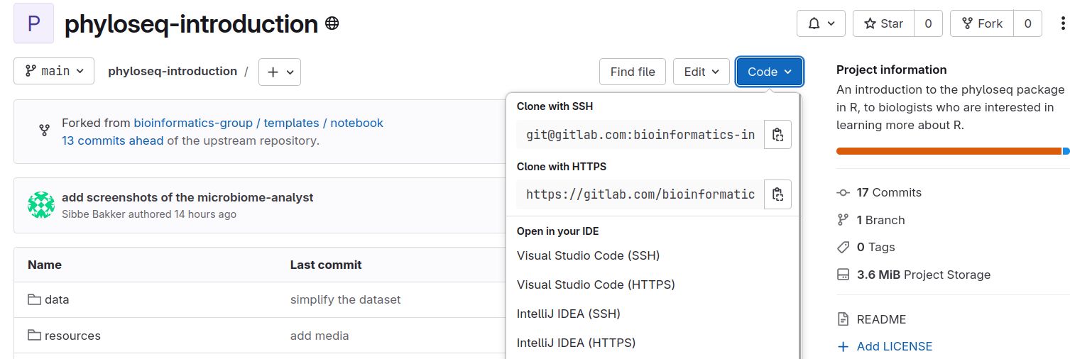 Example of a git repository (also known as a repo) that is hosted on gitlab.